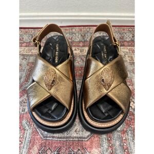 Kurt Geiger London Orson  Gold Leather Eagle Head Platform Sandals 36.5 NEW